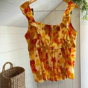 Orange Ruffle Smocked Tank